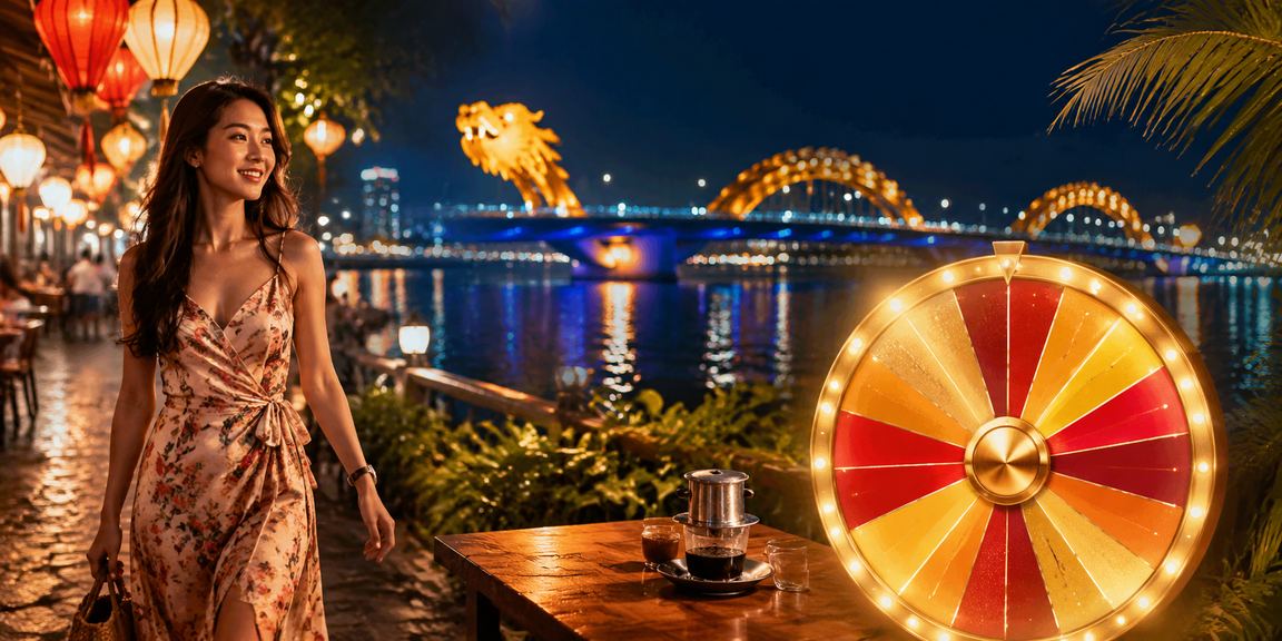Người dùng tại Đà Nẵng tham gia quay số may mắn với ly cà phê bên cạnh