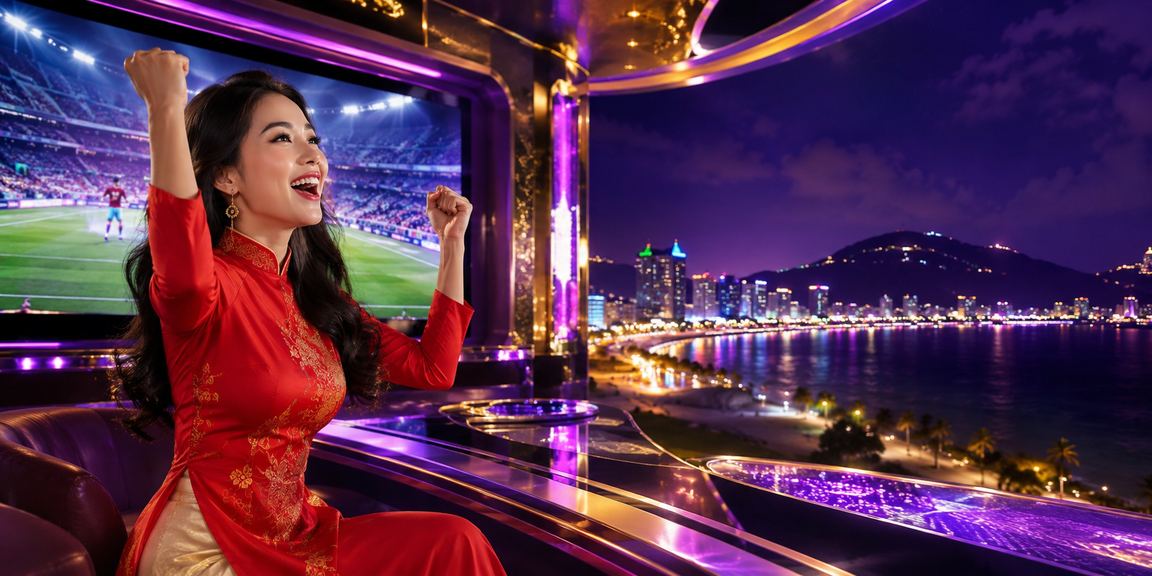 Khung cảnh casino trực tuyến sôi động với bàn cược và biểu tượng may mắn tại Việt Nam